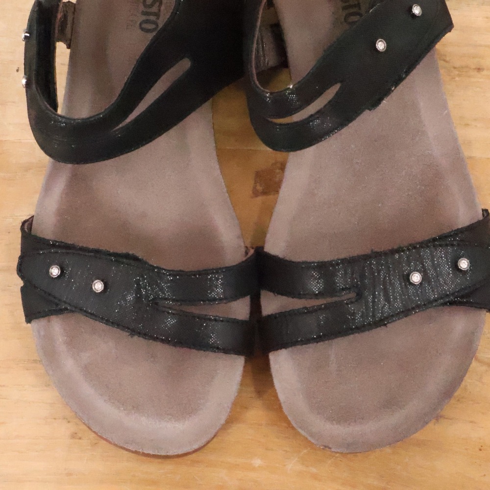 Mephisto Minoa Wedge Sandals Black Leather Cork Comfort Size EU42 US 12 Repaired - Picture 3 of 12